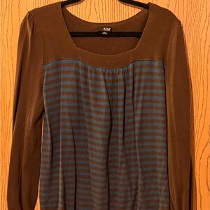 a.n.a Brown and Blue Striped Long Sleeve Top